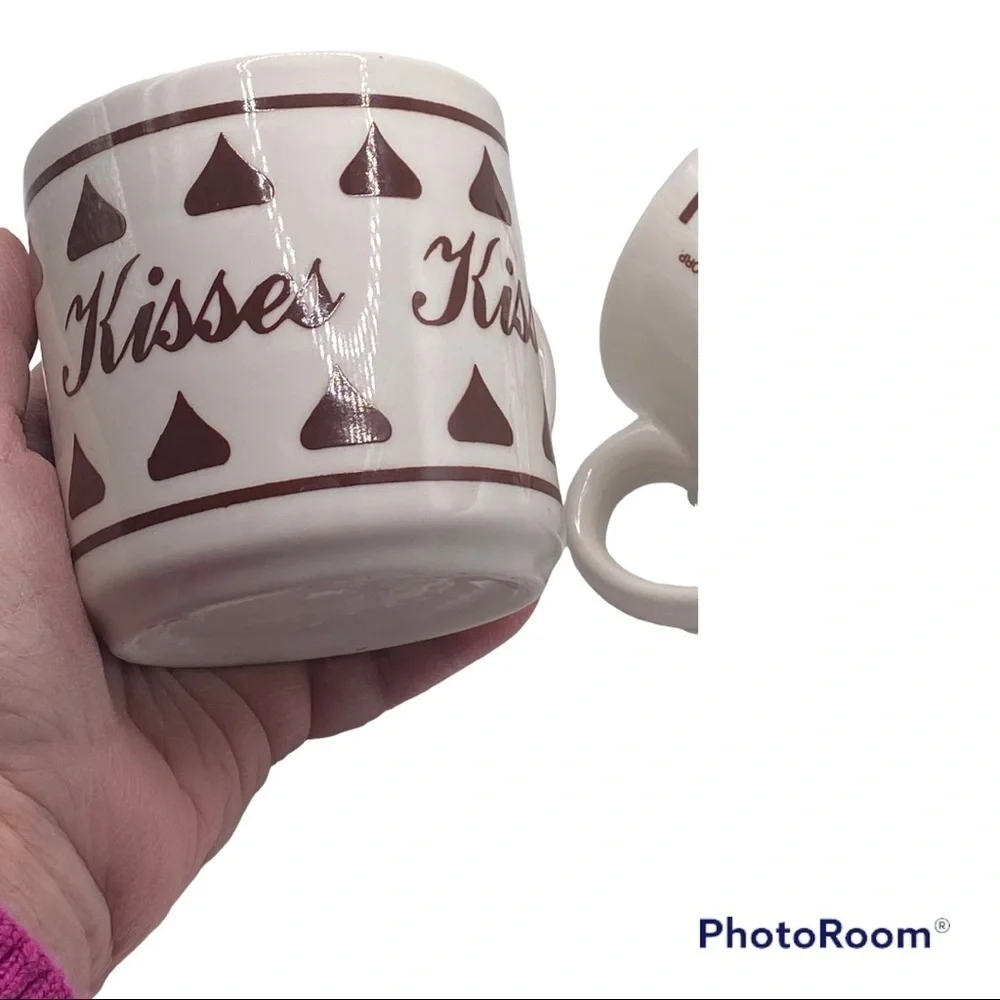 VINTAGE Hersheys Kisses Coffee Cups White Porcelain Glass & Brown Kisses